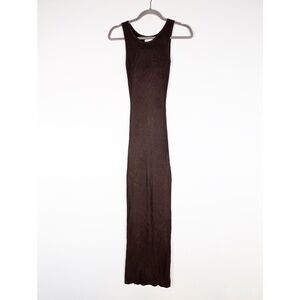 Aexae Ribbed Scoop Neck Sleeveless Knit Stretch Tank Maxi Dress Brown Small